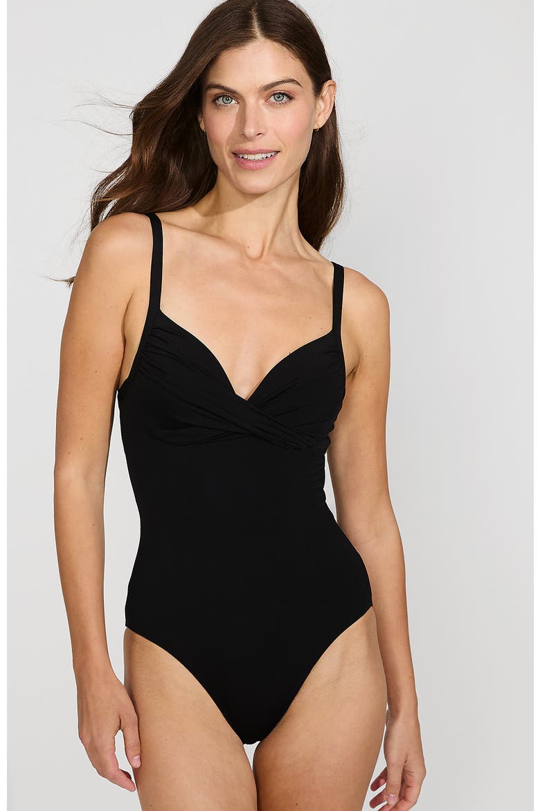 Chlorine Resistant Sculpting Control Draped One Piece Swimsuit, Main, color, Black