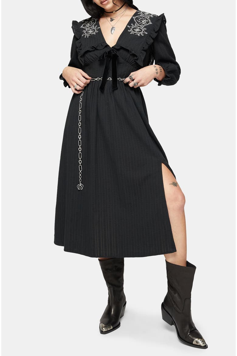 Alira Bug Embroidered Cotton Midi Dress, Alternate, color, Black