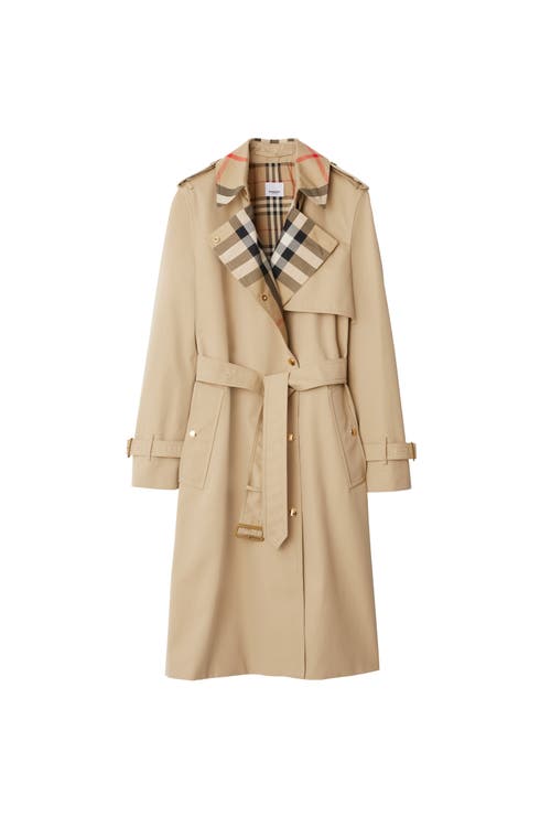 Burberry Long Check Collar Gabard In Brown