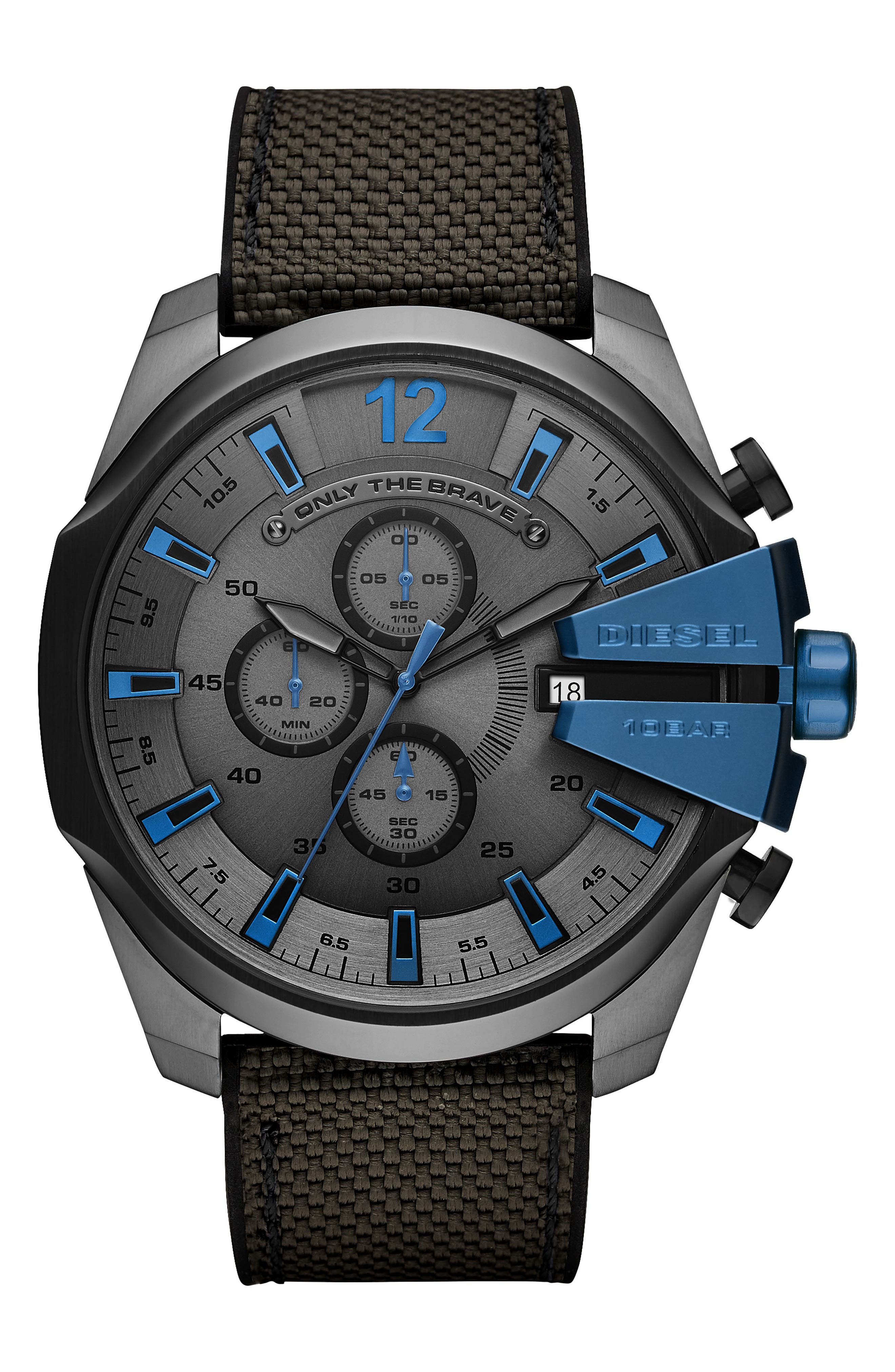 DIESEL® Mega Chief Chronograph Nylon Strap Watch, 51mm