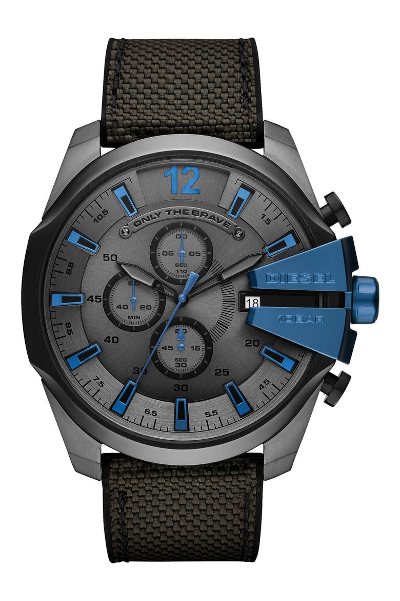 Mega Chief Chronograph Nylon Strap Watch, 51mm, Main, color, GUNMETAL