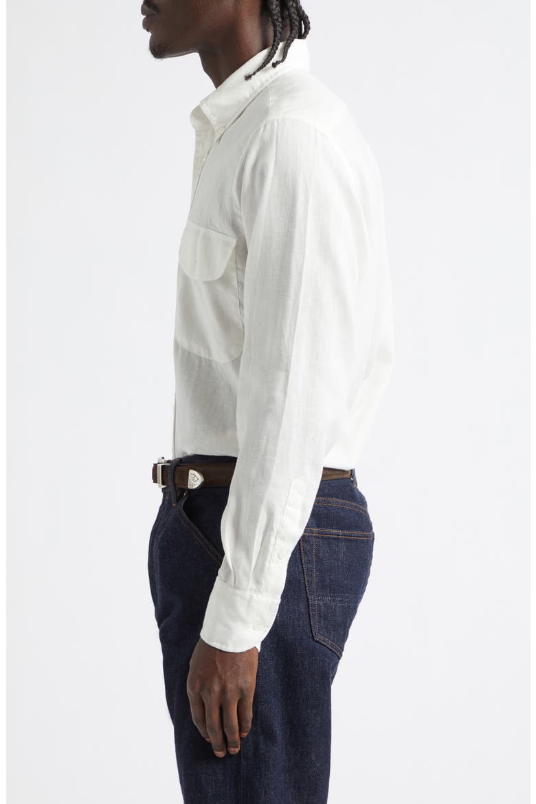 Curved Flap Linen Button-Down Shirt, Alternate, color, WHITE