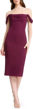 Dress the Population Vickie Off the Shoulder Midi Corset Dress