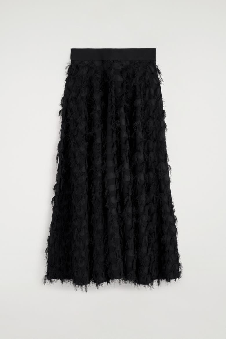 Jacquard-fringed Midi Skirt, Alternate, color, BLACK