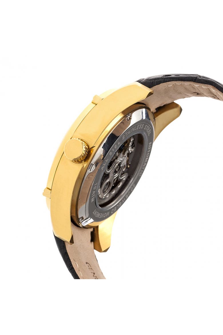 Daniels Semi-Skeleton Leather-Band Watch, Alternate, color, Gold/Black