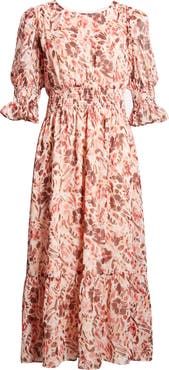 Maggy London Floral Print Smocked Maxi Dress