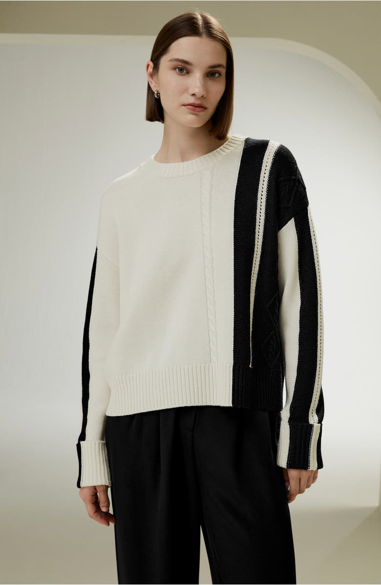 Lilysilk Women's Bicolor Stripe Knit Wool Sweater, Alternate, color, White