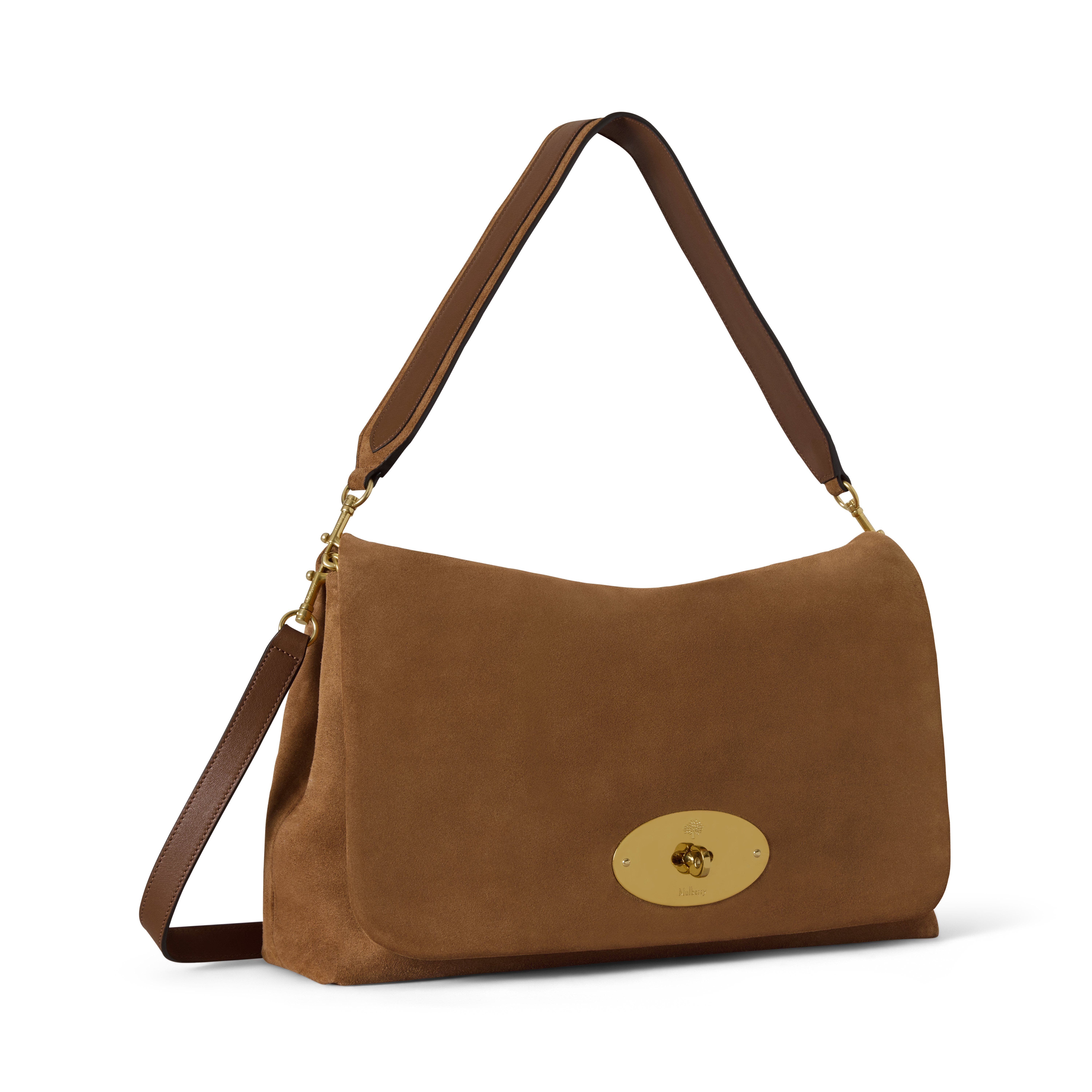 Large Delilah Suede Flap Bag, Alternate, color, Vintage Oak