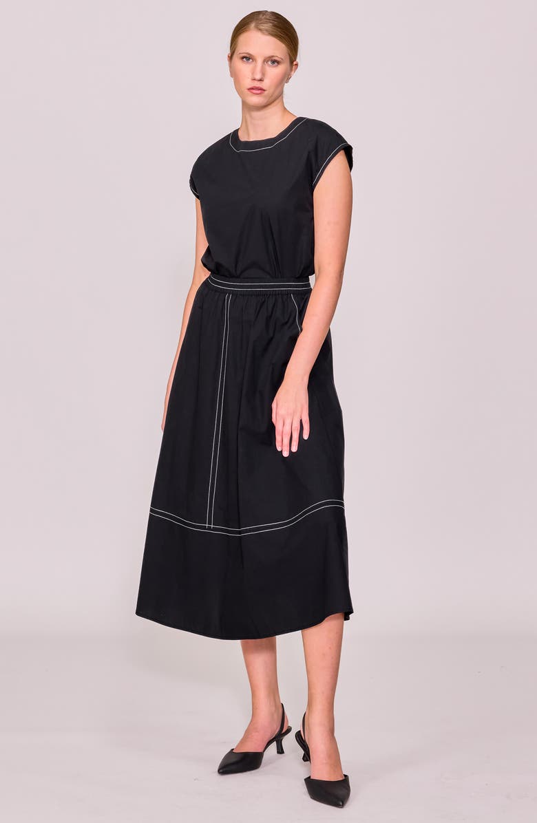 MELLODAY Contrast Stitch Cap Sleeve Poplin Top, Alternate, color, Black