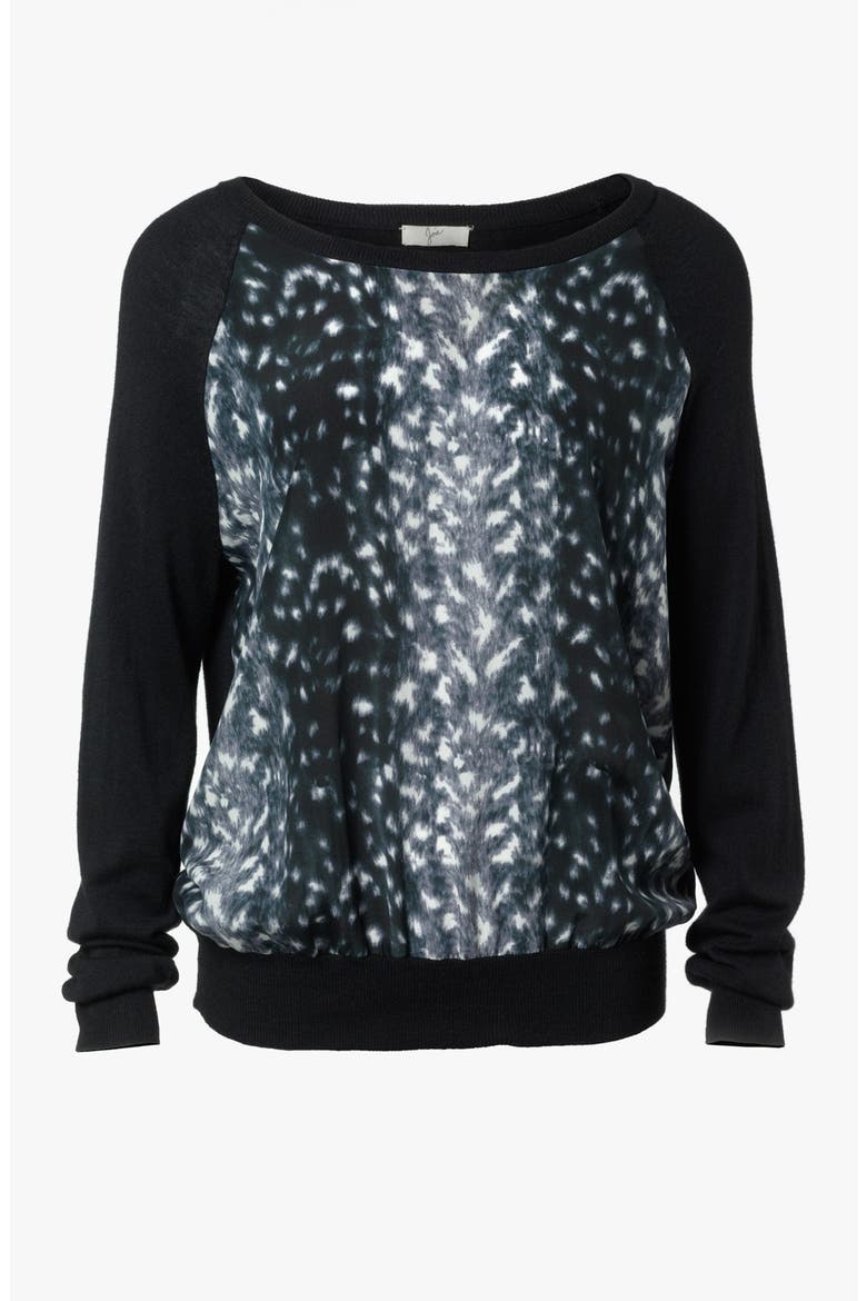 'Malena B.' Mixed Media Sweater, Alternate, color, SNOW LEOPARD CAVIAR