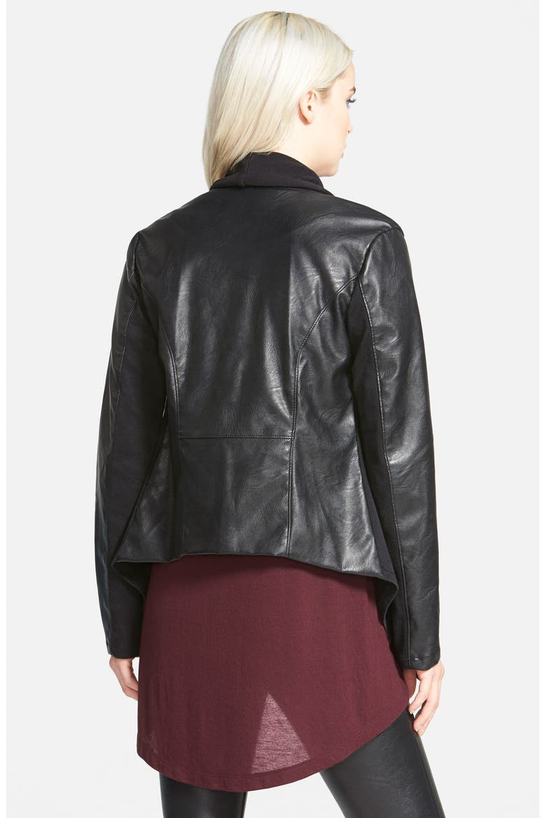 'Private Practice' Drape Front Mixed Media Jacket, Alternate, color, BLACK