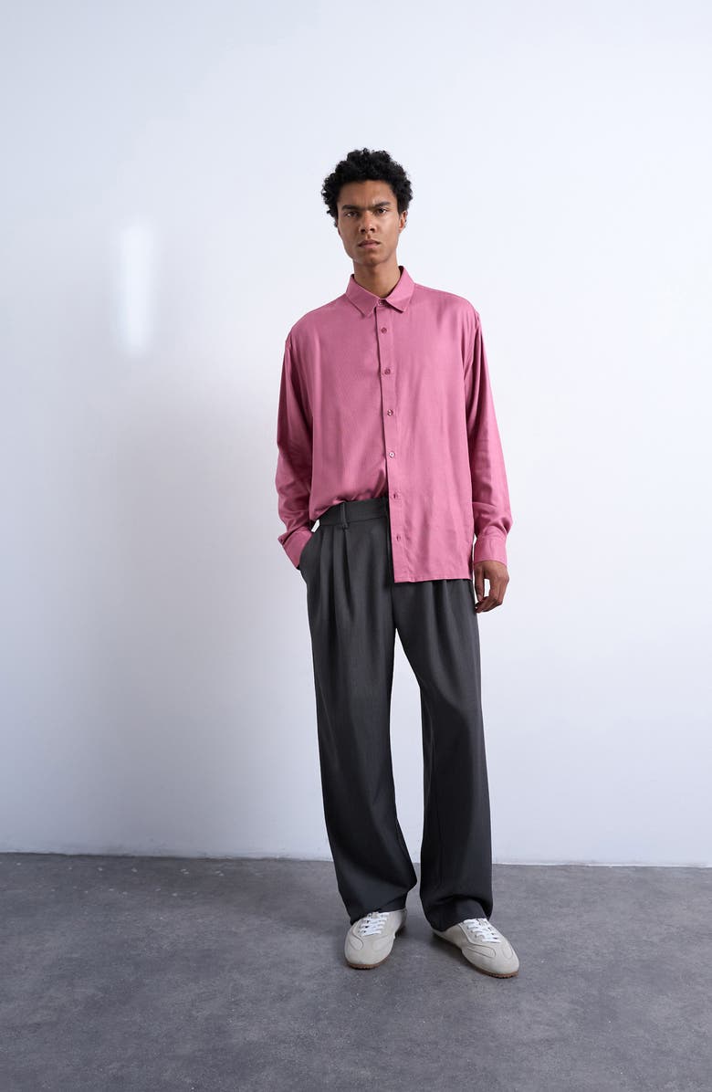 Topman Relaxed Fit Twill Button-Up Shirt, Alternate, color, Mauve
