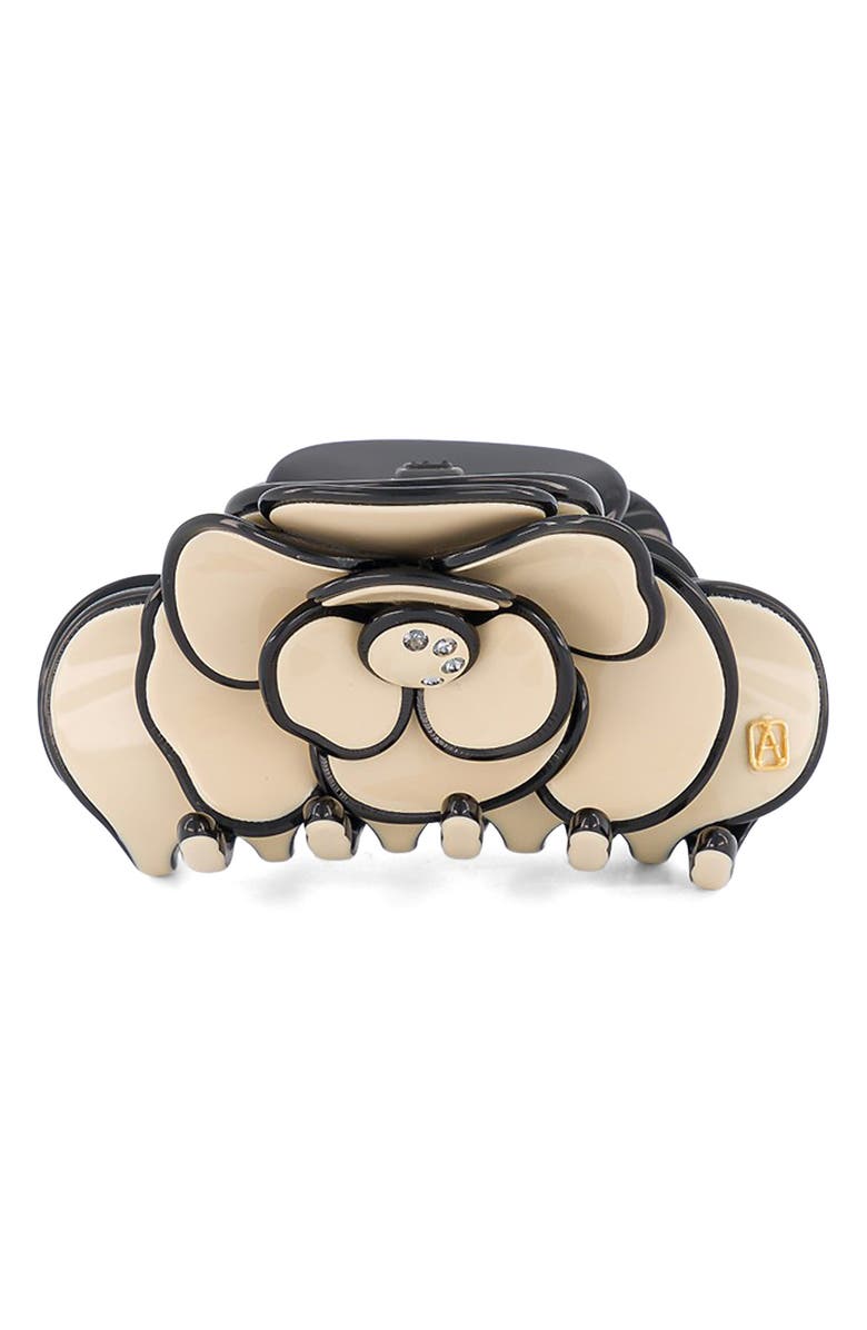 Alexandre de Paris Crystal Flower Claw Clip, Main, color, Beige