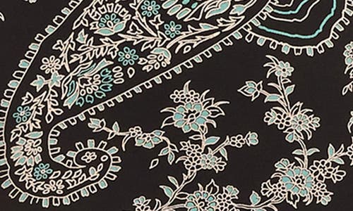 Karen Kane Sleeveless Midi Dress In Aqua Color Paisley Print On Black In Paisley