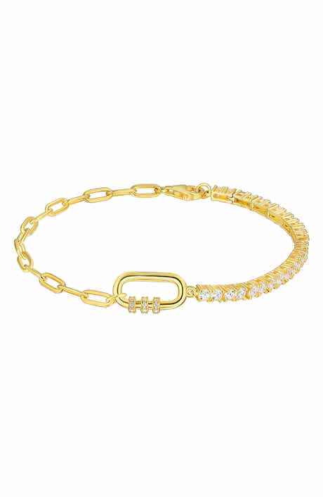 CANDELA JEWELRY Cubic Zirconia Paper Clip Chain Bracelet