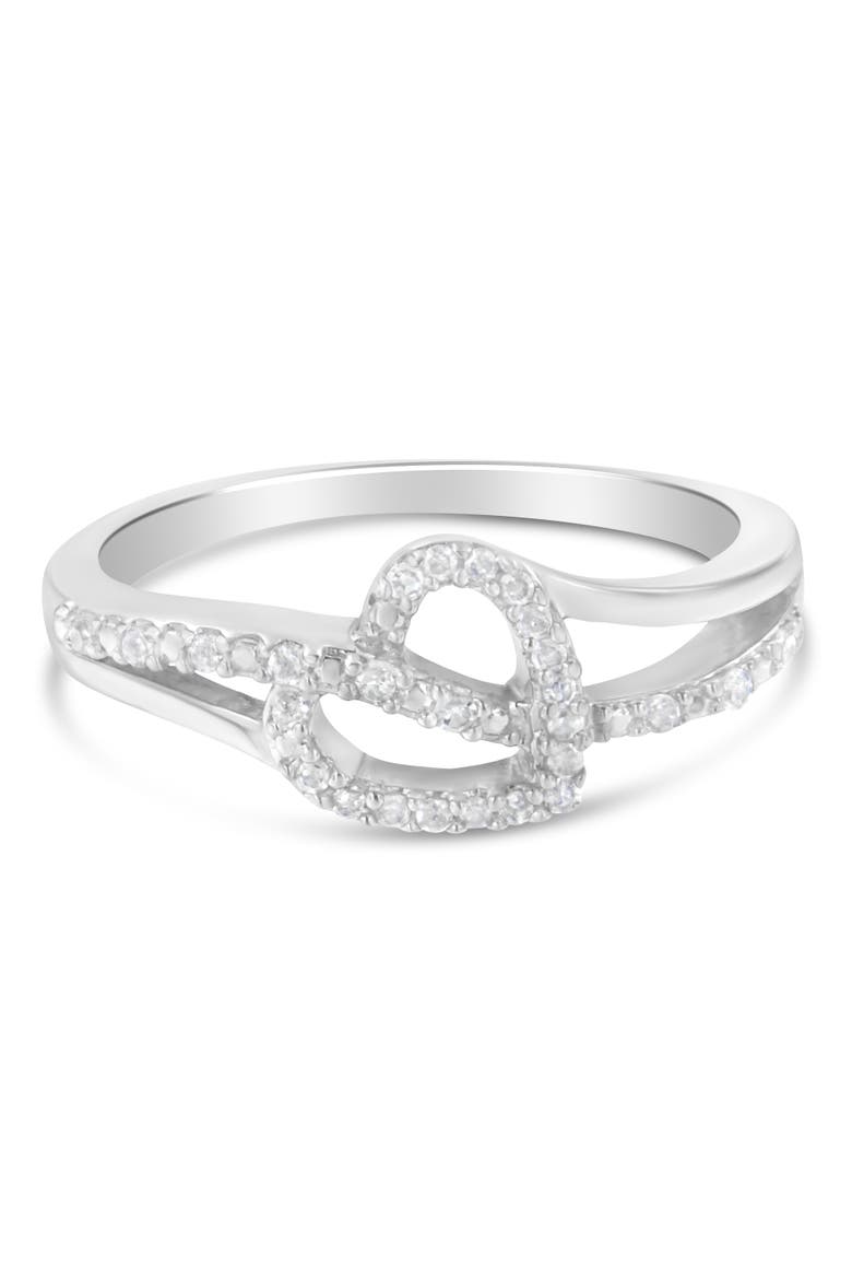 Silver 1/8 Ctw Diamond Open Heart Leaf Curvy Bypass Ring, Main, color, Silver