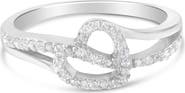 Haus of Brilliance Silver 1/8 Ctw Diamond Open Heart Leaf Curvy Bypass Ring