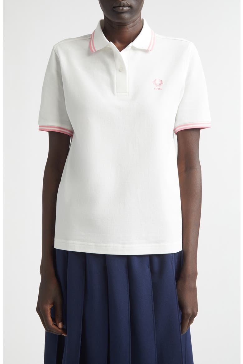 x Fred Perry Tipped Cotton Piqué Polo, Main, color, WHITE