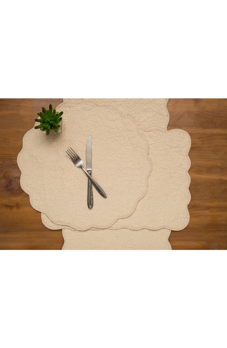 C&F Home Christiana Khaki Reversible Machine Washable Round Scallop Quilt Placemats Set of 6, Alternate, color, Beige