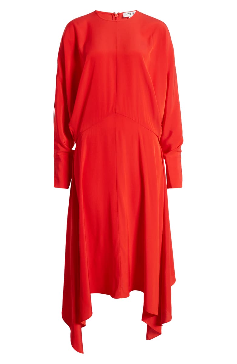 COS Long Sleeve Handkerchief Hem Midi Dress, Alternate, color, 
