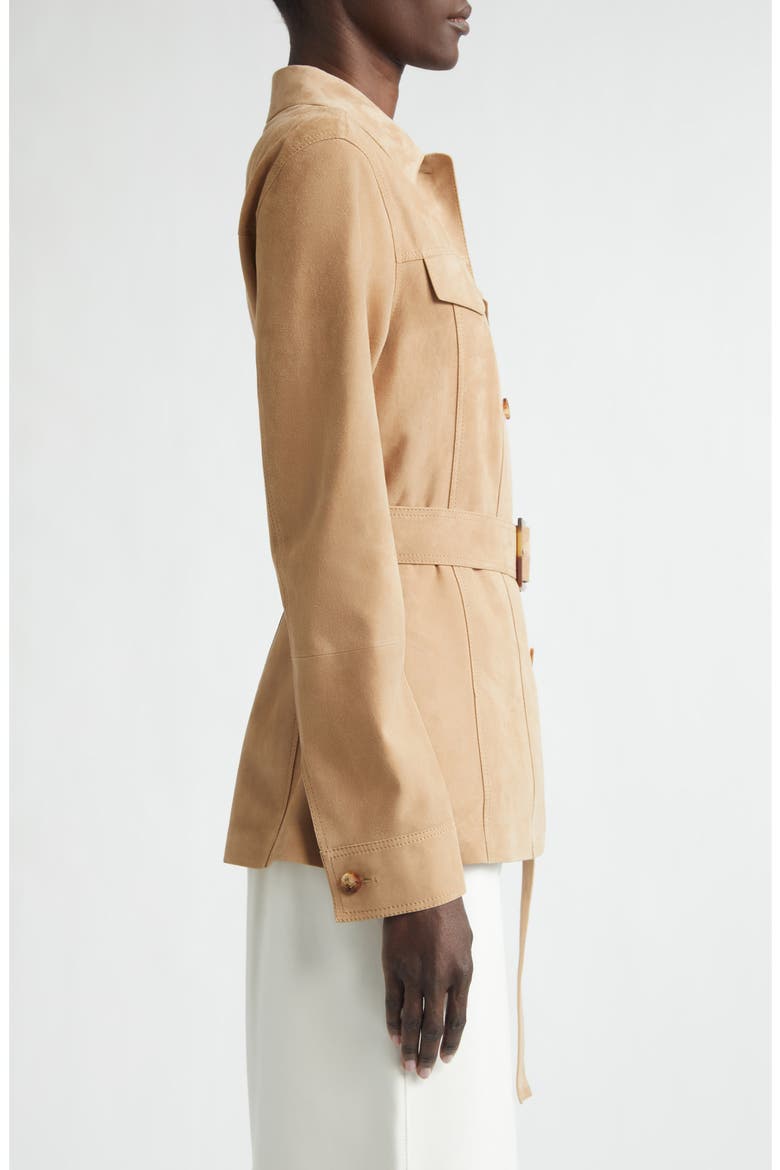 Belted Nubuck Leather Jacket, Alternate, color, OAT