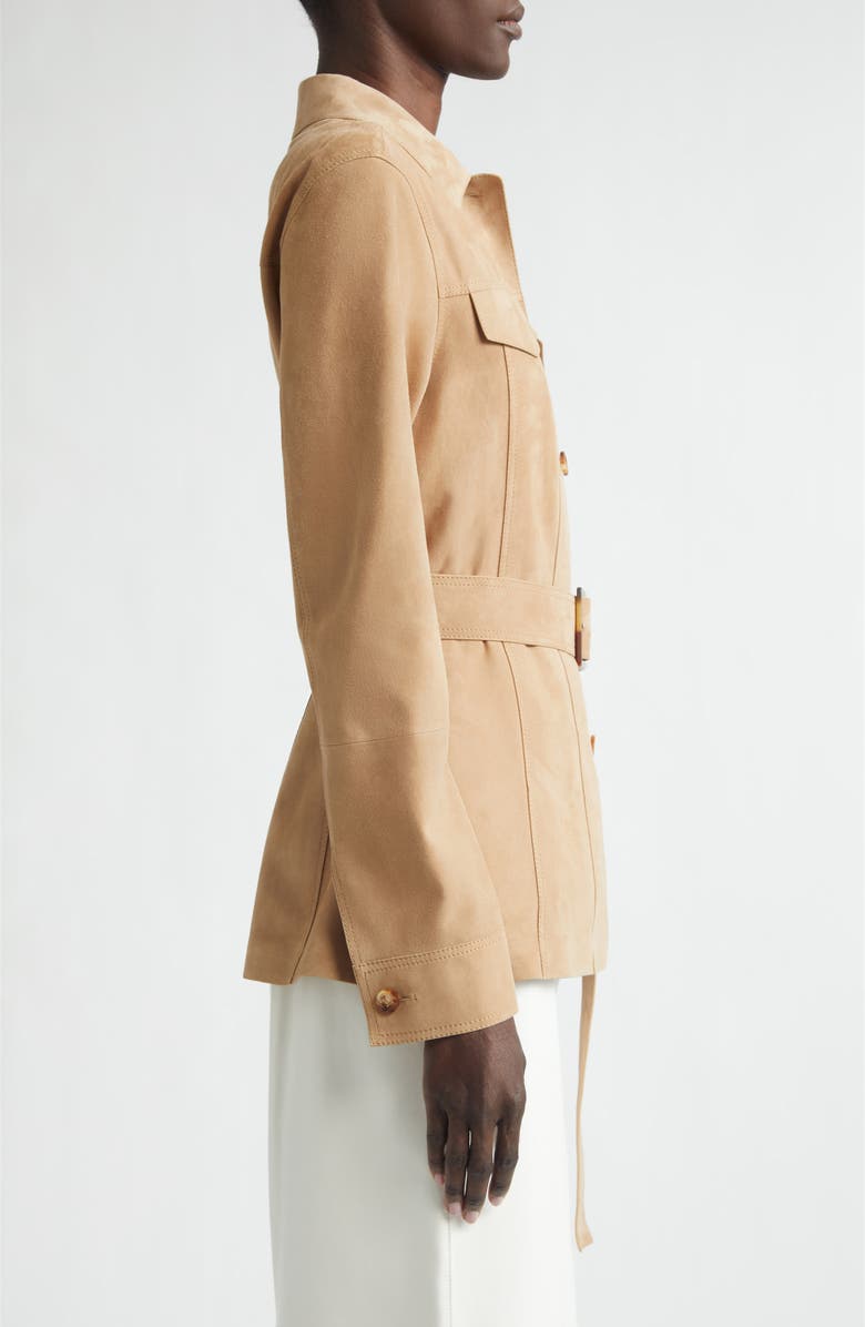 Lafayette 148 New York Belted Nubuck Leather Jacket, Alternate, color, Oat