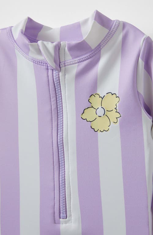 Shop Cotton On Kids Lucy Long Sleeve Ruffle Back Swimsuit In Vintage Lilac Bold Stripe
