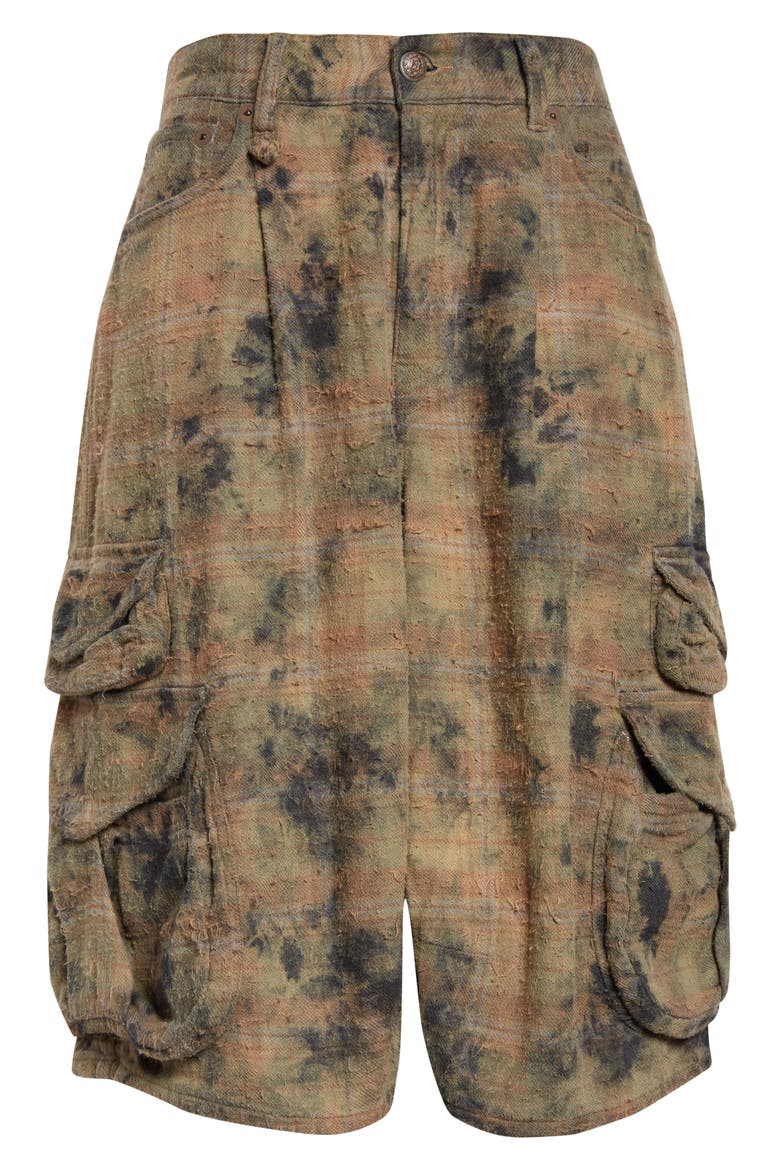 Plaid Cotton Flannel Cargo Bermudo Shorts, Alternate, color, BLEACHED ORANGE GREEN PLAID