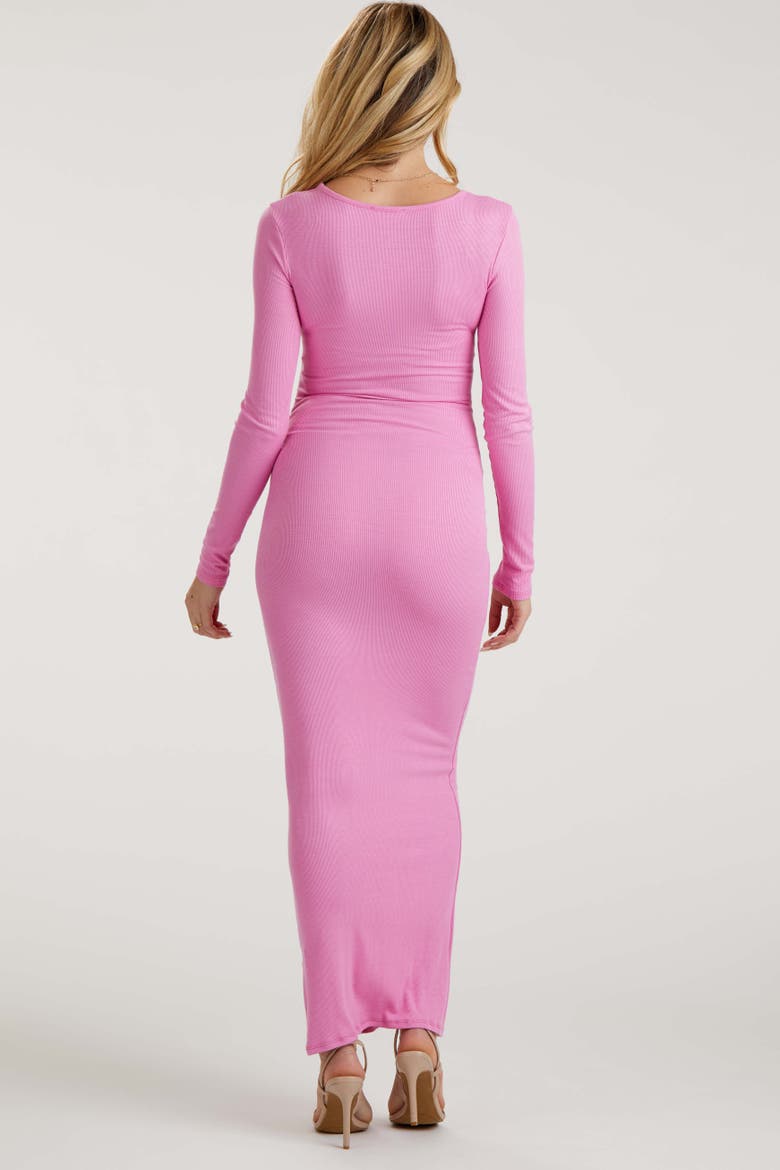 Ribbed Long Sleeve Square Neck Maxi Dress, Alternate, color, Pink