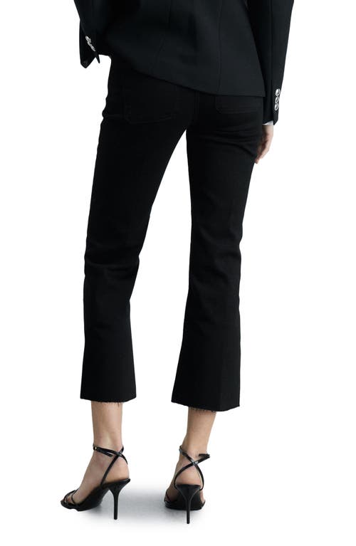 Shop Mango Alex Raw Hem Patch Pocket Crop Flare Jeans In Black Denim