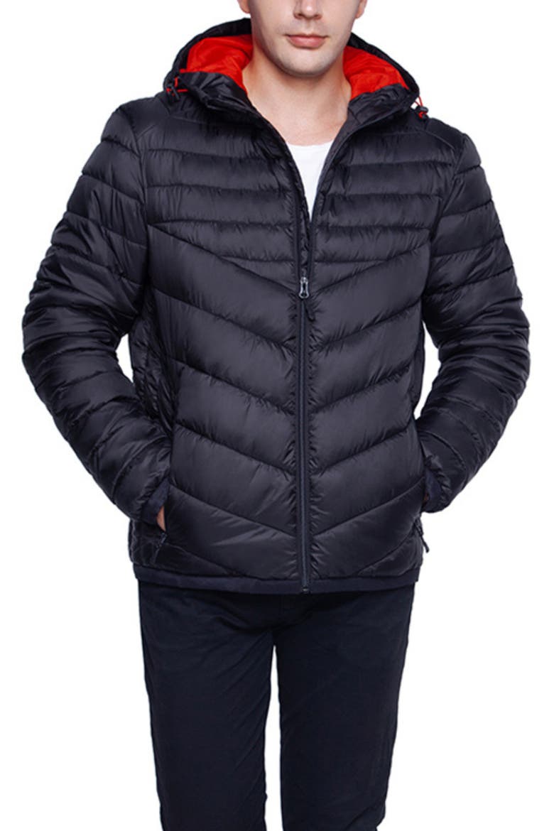 Lightweight Quilted Hooded Puffer Jacket, Main, color, Very Black