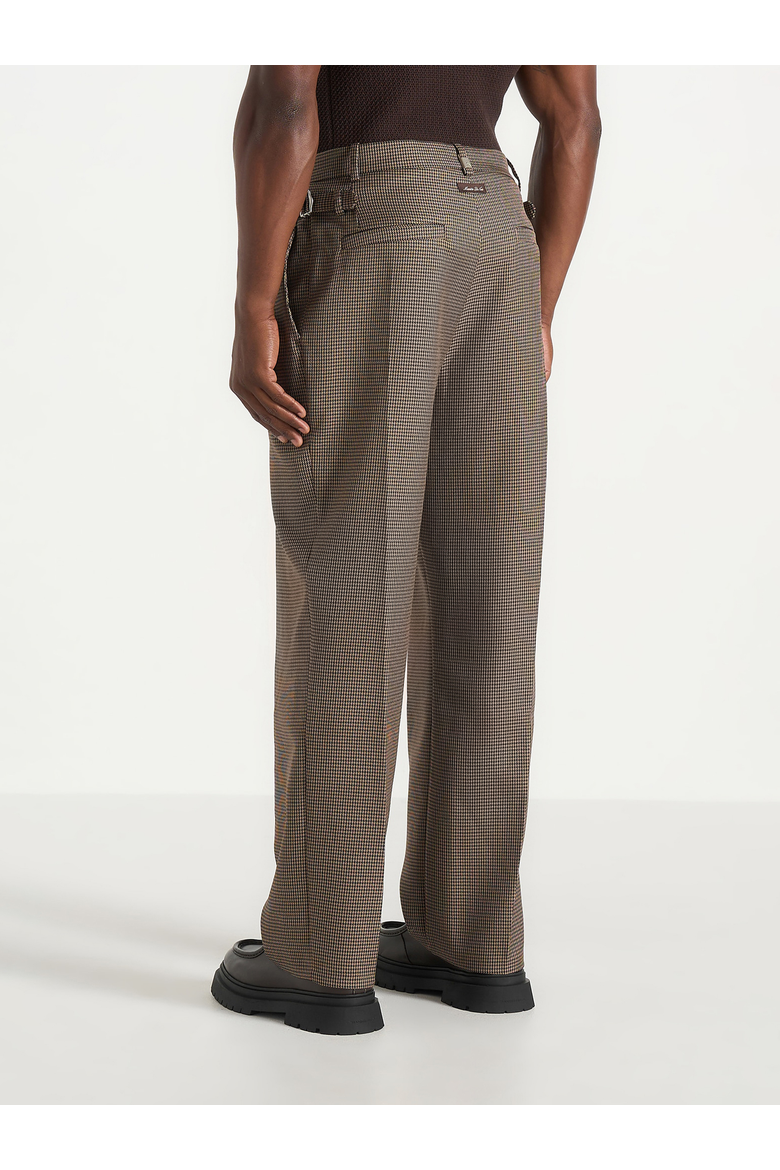 Pierre Houndstooth Twin Pleat Trousers, Alternate, color, Brown