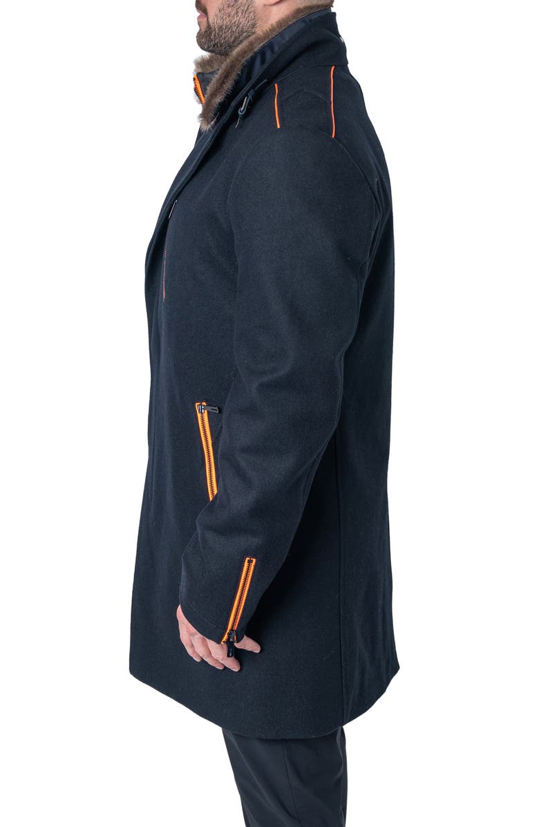 Maceoo Captainorange Faux Fur Trim Wool Peacoat, Alternate, color, 
