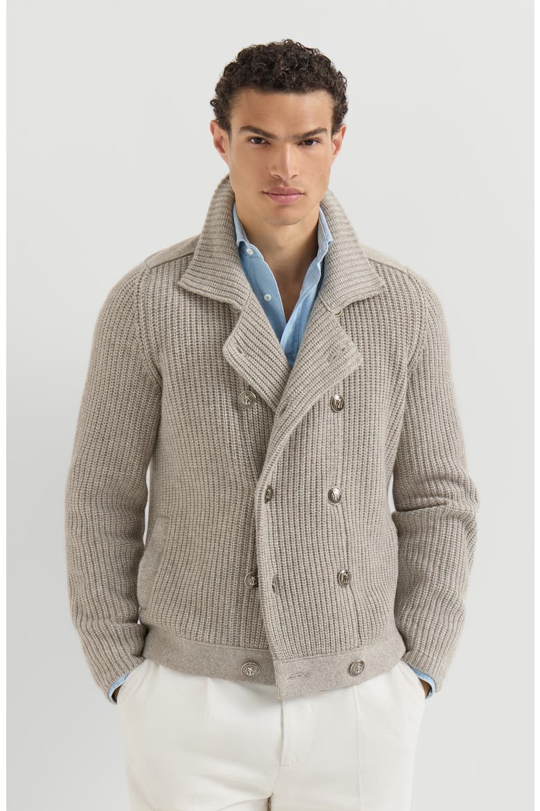 Cashmere half english rib mariner cardigan, Main, color, Light Brown