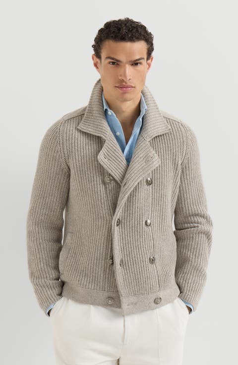 Cashmere half english rib mariner cardigan