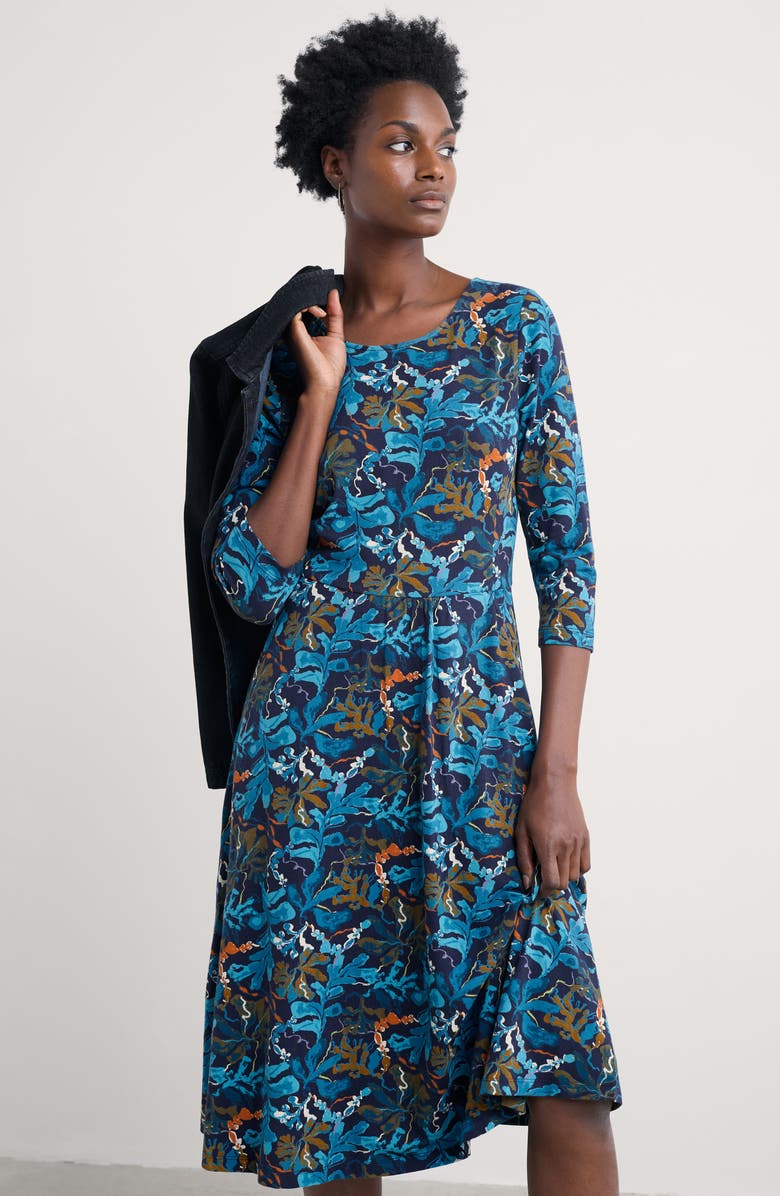 Seasalt Cornwall April Printed Stretch Organic Cotton Dress, Alternate, color, Floating Fronds Maritime