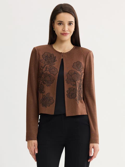 Relaxed Embroidered Metallic Knit Cardigan