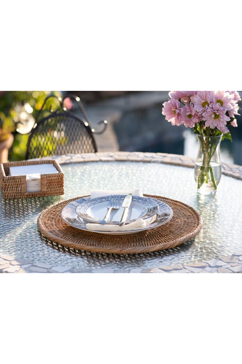 Round Rattan Placemat, Alternate, color, Honey Brown