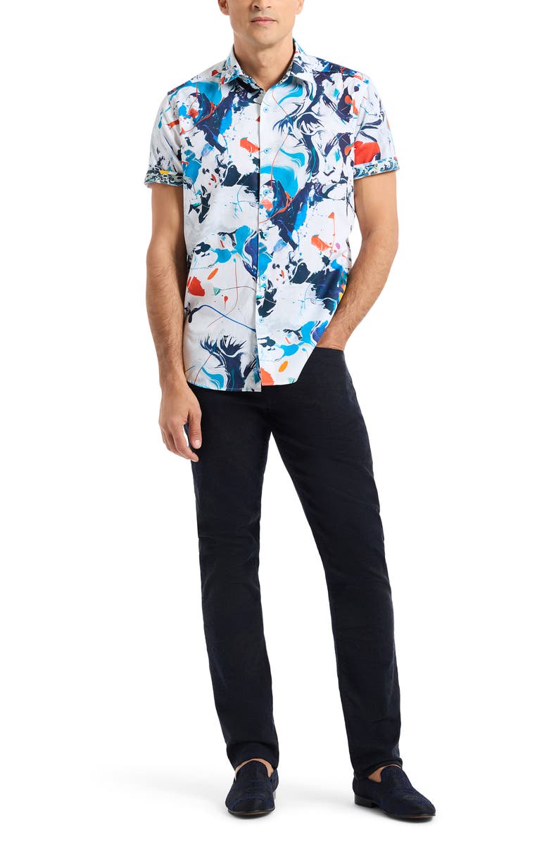 Robert Graham Karson Short Sleeve Button-Up Shirt, Alternate, color, White Multi
