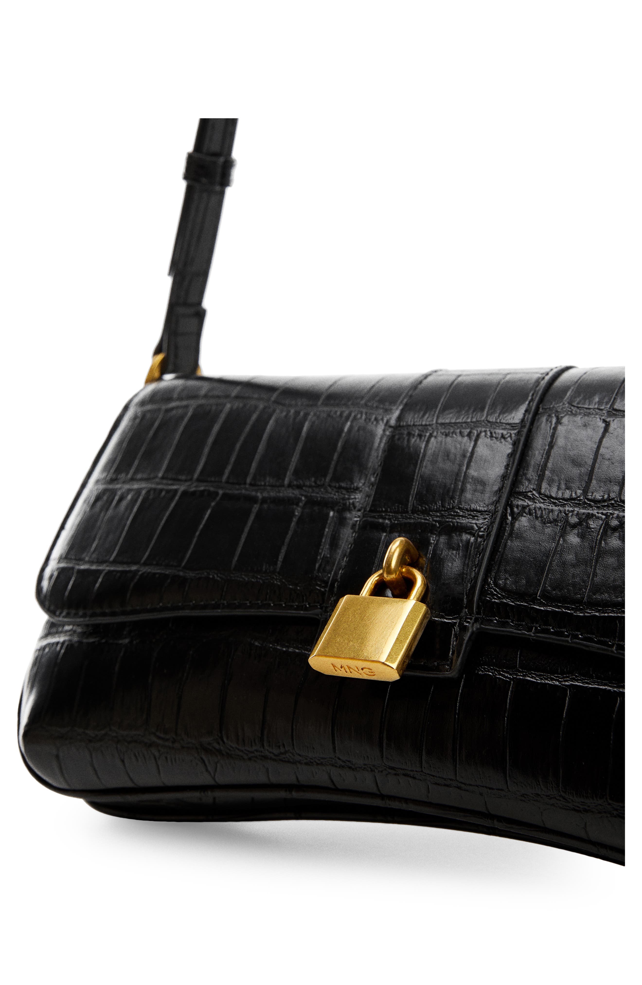 MANGO Padlock Croc Embossed Shoulder Bag, Alternate, color, 