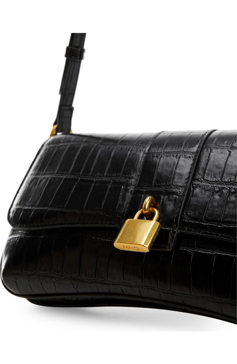 MANGO Padlock Croc Embossed Shoulder Bag, Alternate, color,