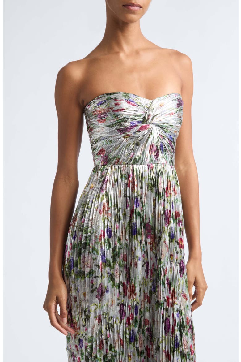 Adelaide Strapless Pleated Dress, Alternate, color, STERLING FLORAL