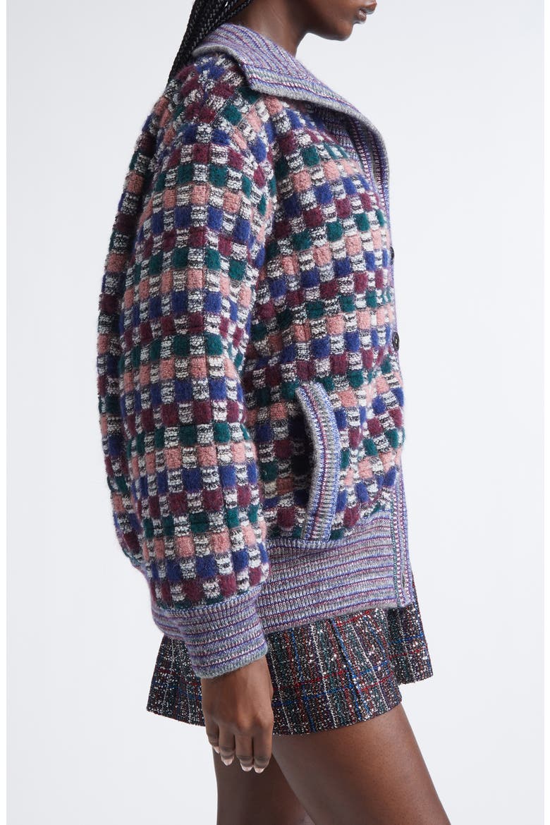 Check Jacquard Knit Bomber Jacket, Alternate, color, DARK AND PINK TONES