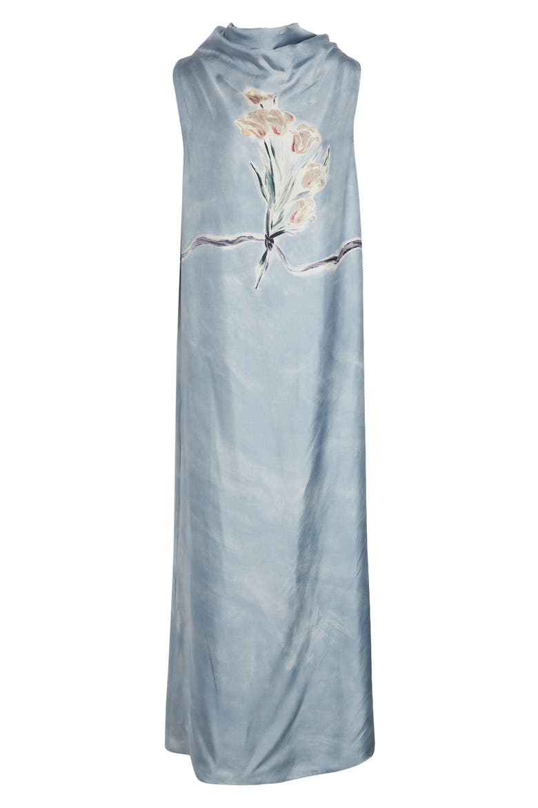 Noori Tulip Bouquet Sleeveless Silk Dress, Alternate, color, STORM TULIP