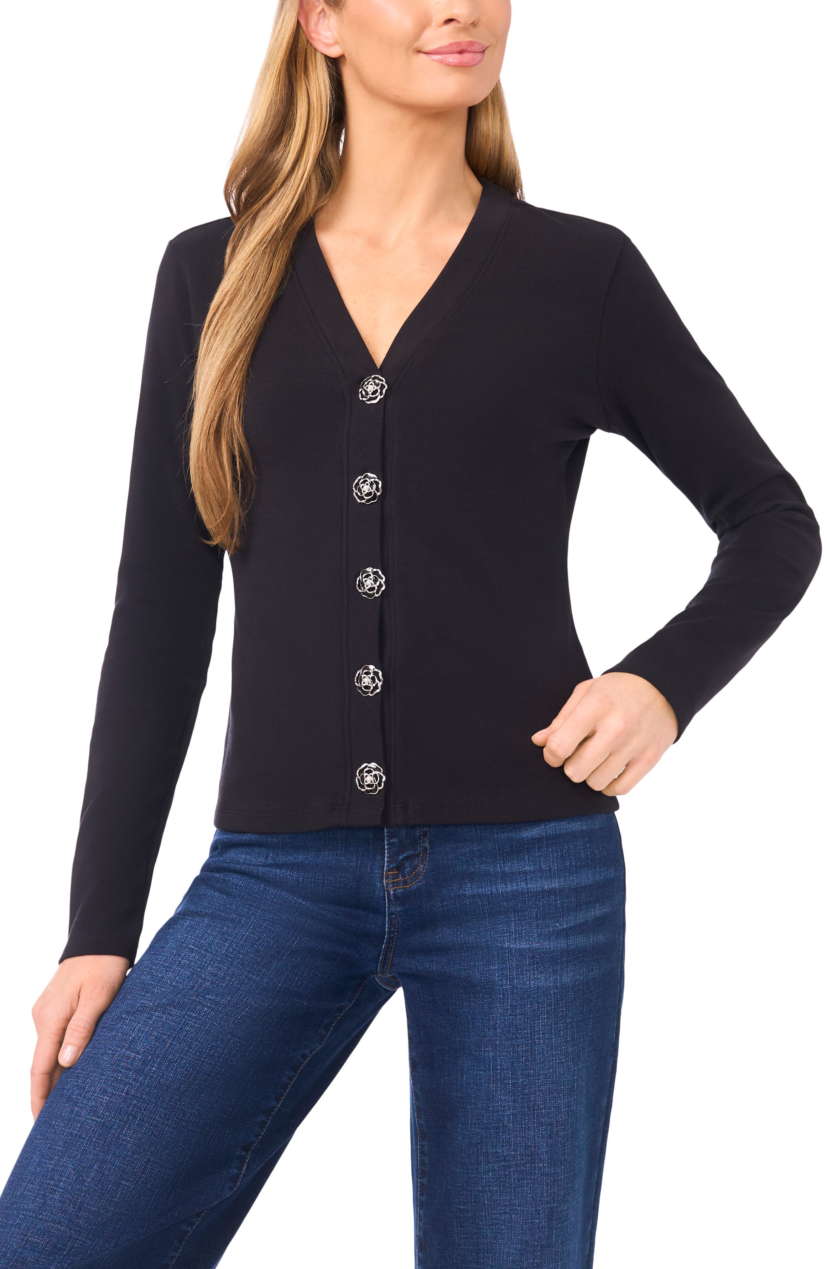 Flower Button Knit Cardigan