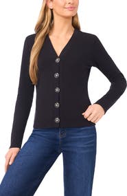 CeCe Flower Button Knit Cardigan