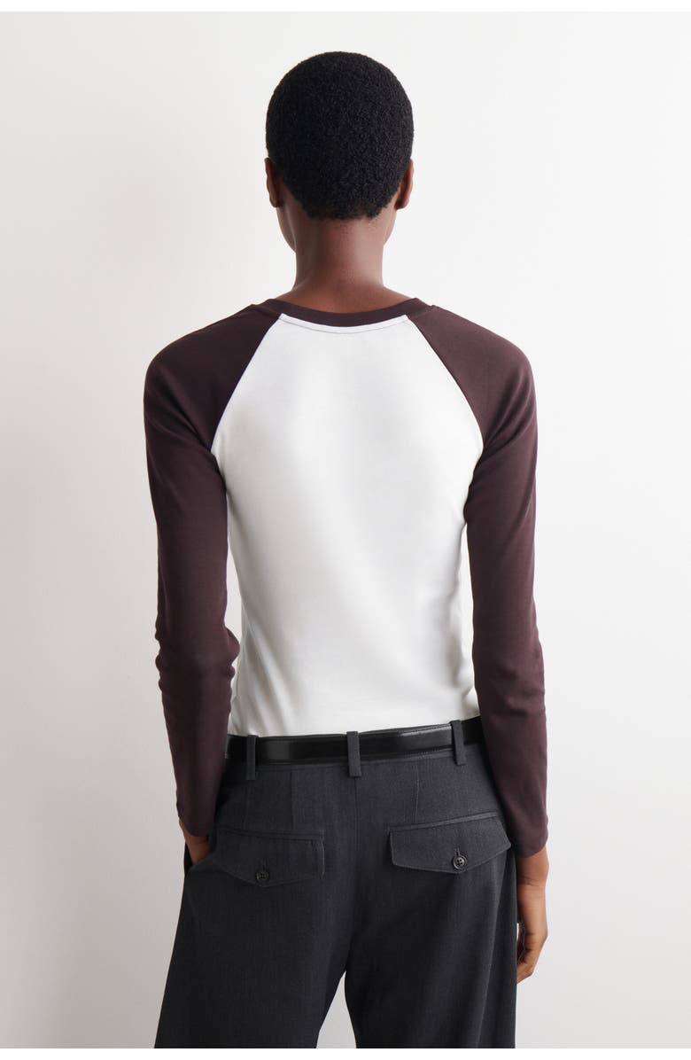 COS Contrast-Sleeve T-Shirt, Alternate, color, White / Brown