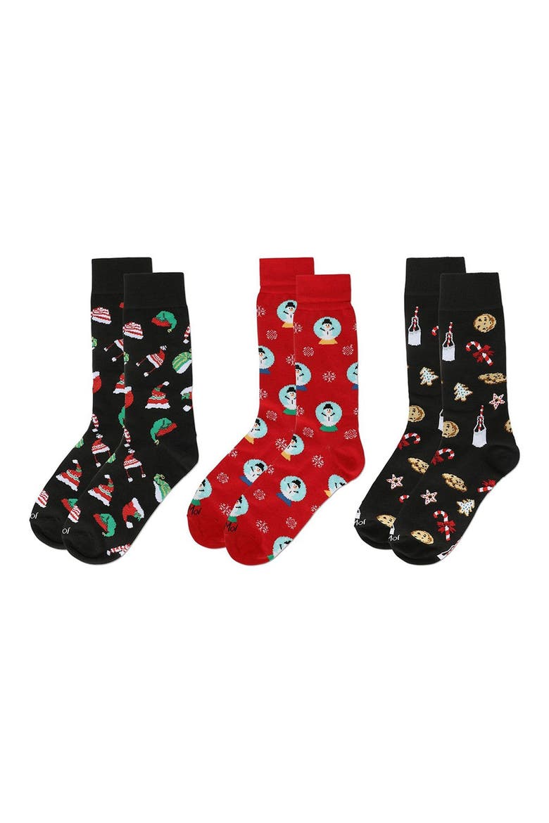 Assorted 3-Pack Christmas Socks, Alternate, color, BLACK/ RED