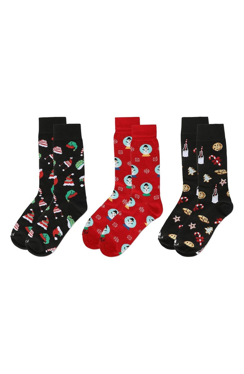 MeMoi Assorted 3-Pack Christmas Socks, Alternate, color, Black/ Red