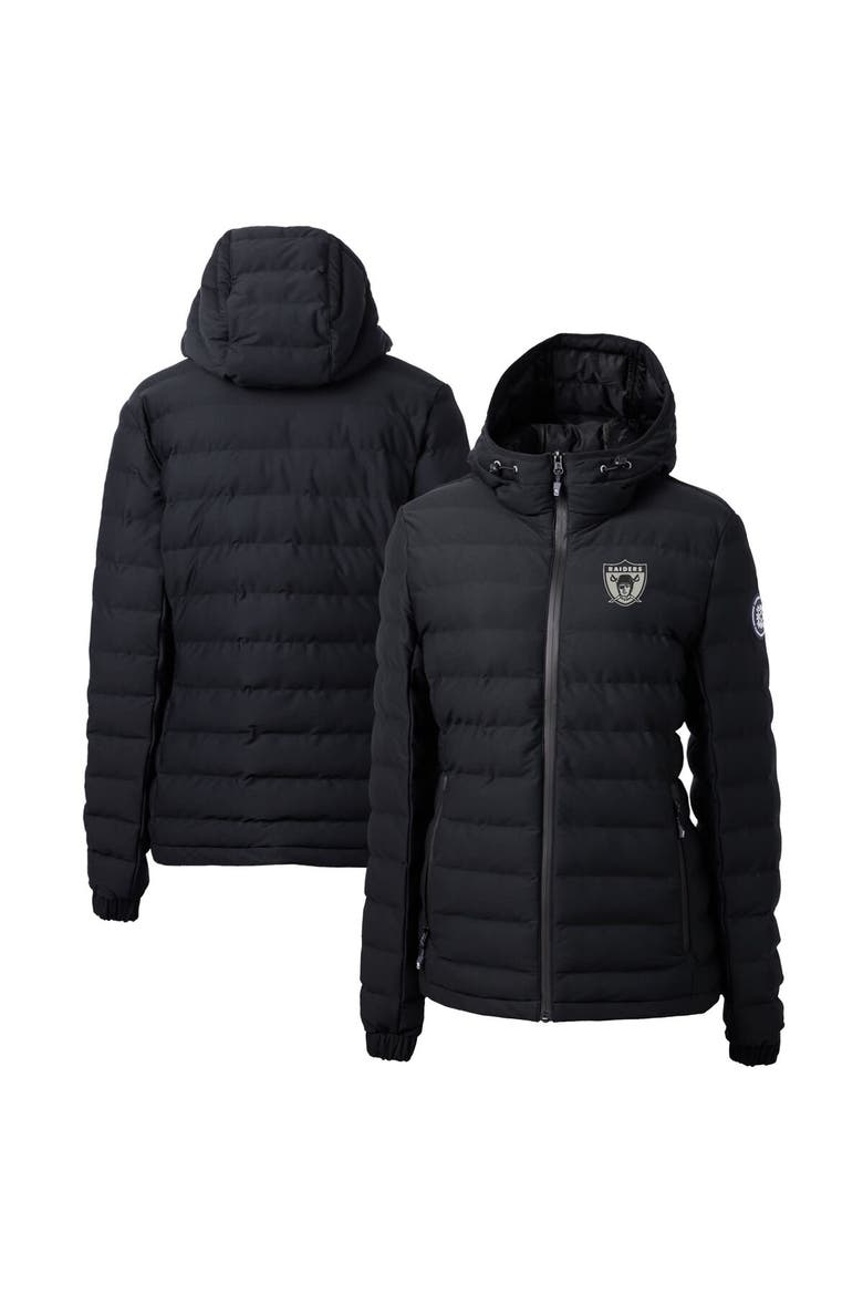 Women's Cutter & Buck Black Las Vegas Raiders Throwback Logo Mission Ridge Repreve Puffer Full-Zip Jacket, Main, color, Black